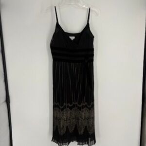 Ann Taylor Loft Black‎ Velvet Ribbon Pleated Midi Dress 10 Whimsygoth Fairy